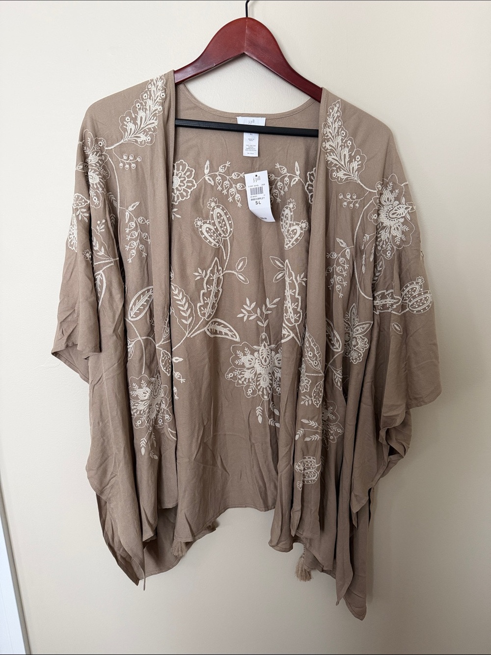 NWT - JJill - Lightweight Taupe Floral Kimono